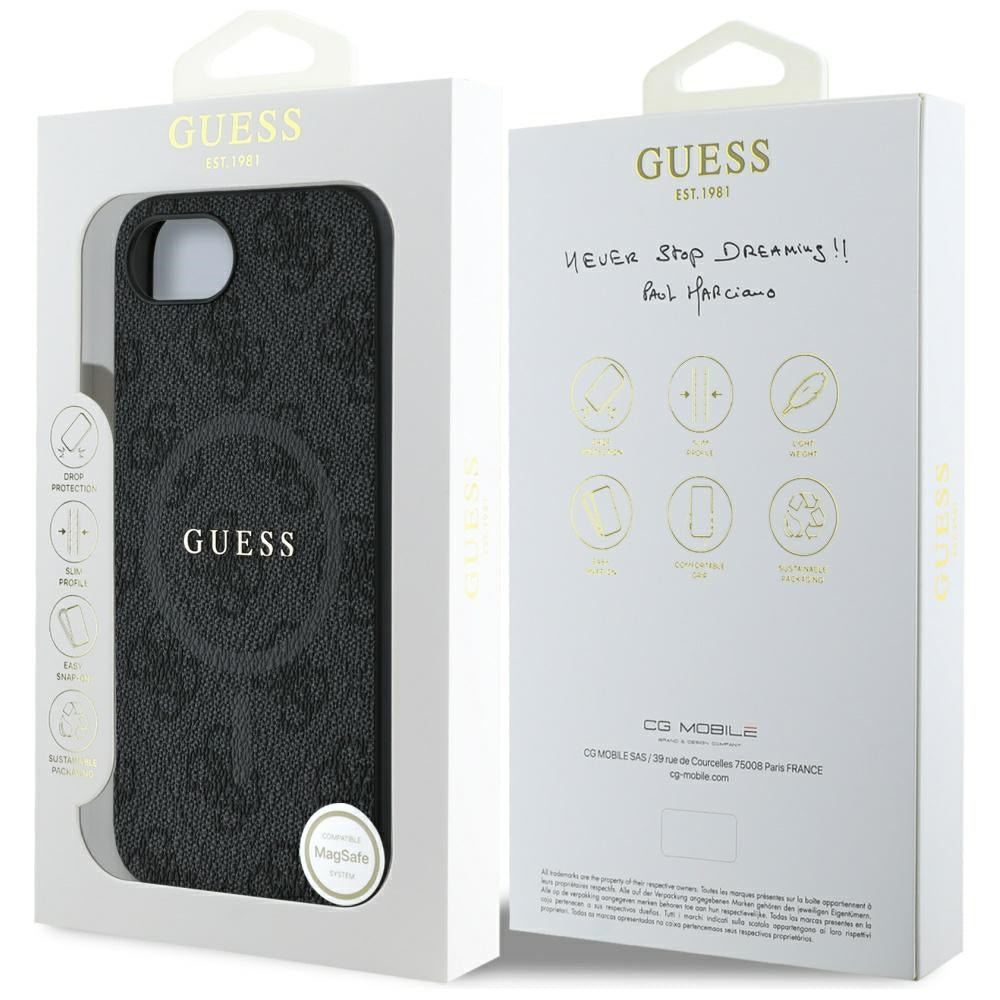 Pouzdro MagSafe pro Apple iPhone 17e / 16e, Guess, 4G Ring Classic Logo, Černá