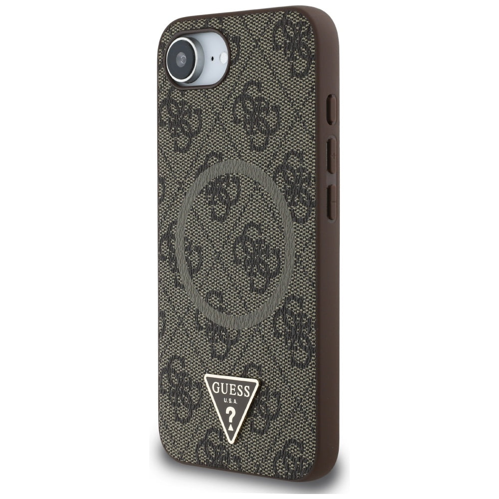 Pouzdro MagSafe pro Apple iPhone 17e / 16e, Guess, 4G Ring Triangle Logo, hnědá