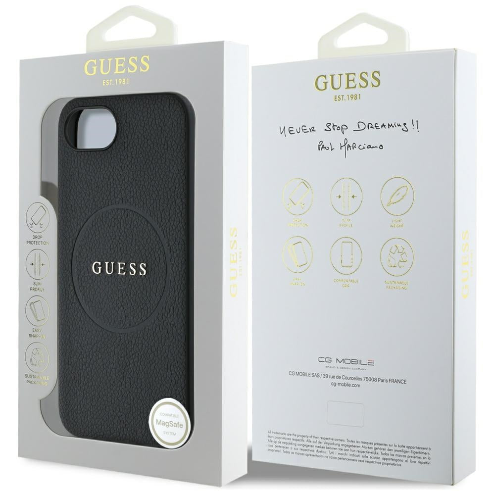 Pouzdro MagSafe pro Apple iPhone 17e / 16e, Guess, Grained Gold Ring, Černá