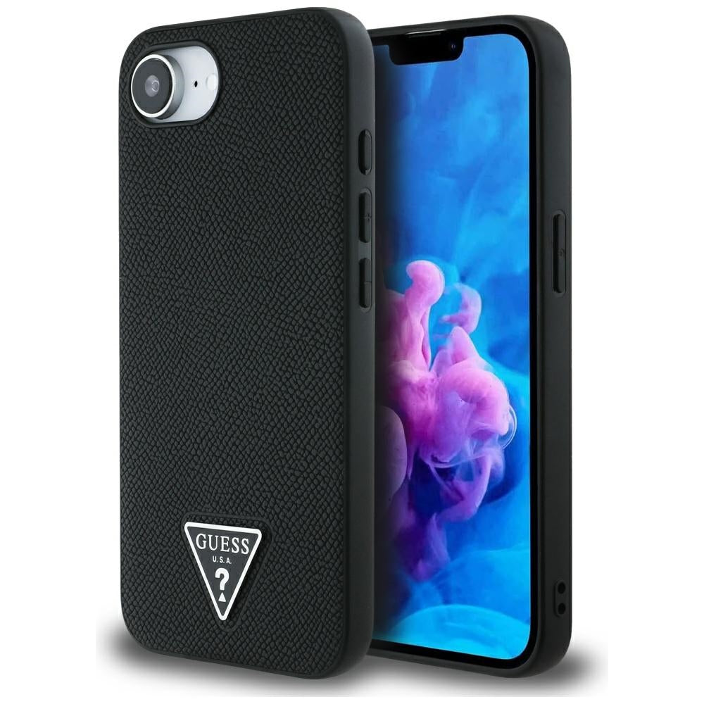 Pouzdro MagSafe pro Apple iPhone 17e / 16e, Guess, Grained Triangle Logo, Černá