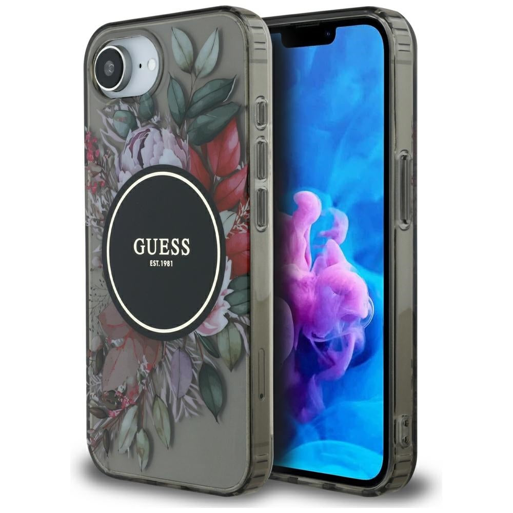 Pouzdro MagSafe pro Apple iPhone 17e / 16e, Guess, IML Flowers, Černá
