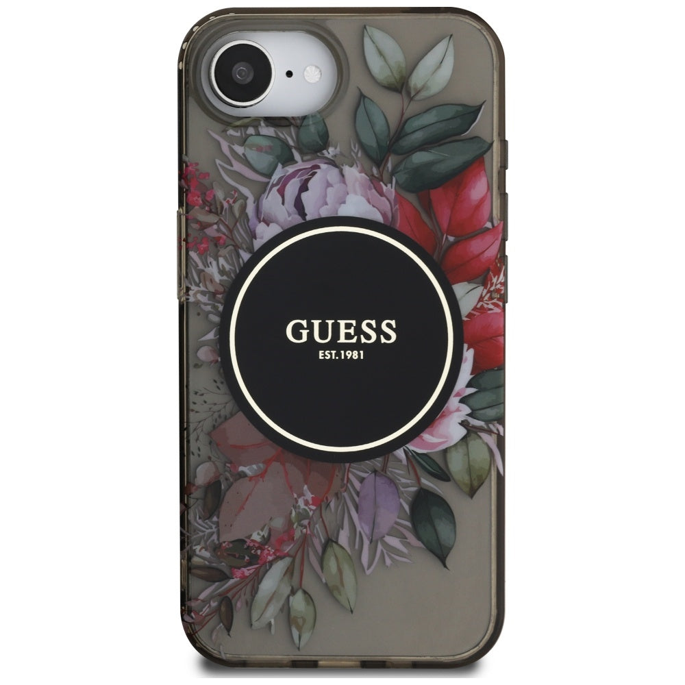 Pouzdro MagSafe pro Apple iPhone 17e / 16e, Guess, IML Flowers, Černá
