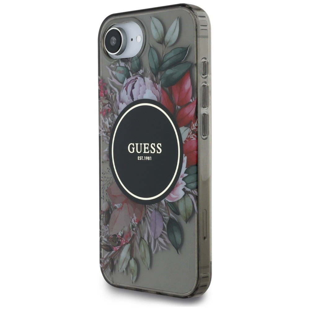 Pouzdro MagSafe pro Apple iPhone 17e / 16e, Guess, IML Flowers, Černá