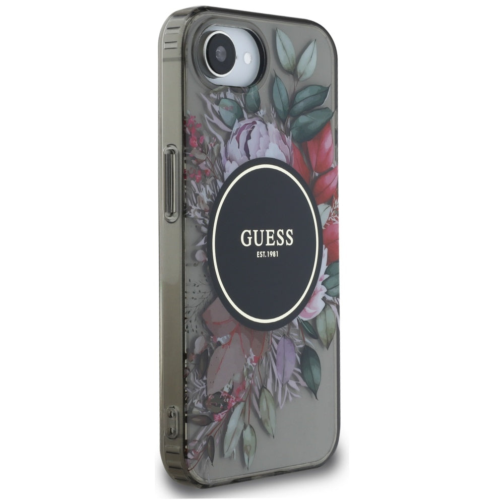 Pouzdro MagSafe pro Apple iPhone 17e / 16e, Guess, IML Flowers, Černá
