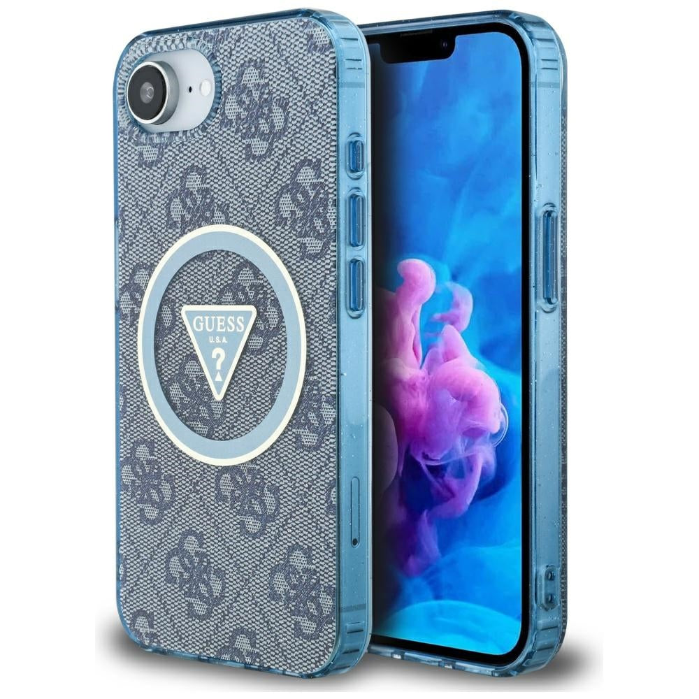 Pouzdro MagSafe pro Apple iPhone 17e / 16e, Guess, IML Glitter 4G Circle Triangle, Modrá