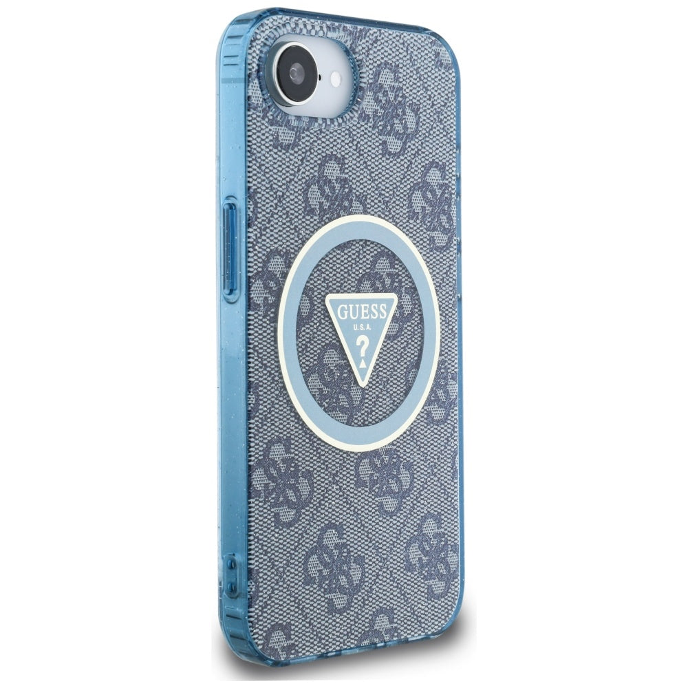 Pouzdro MagSafe pro Apple iPhone 17e / 16e, Guess, IML Glitter 4G Circle Triangle, Modrá