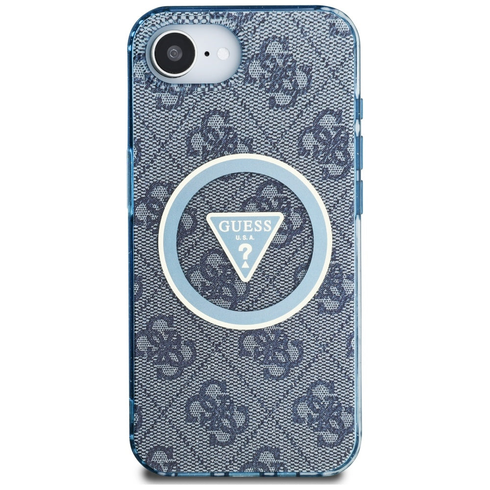 Pouzdro MagSafe pro Apple iPhone 17e / 16e, Guess, IML Glitter 4G Circle Triangle, Modrá