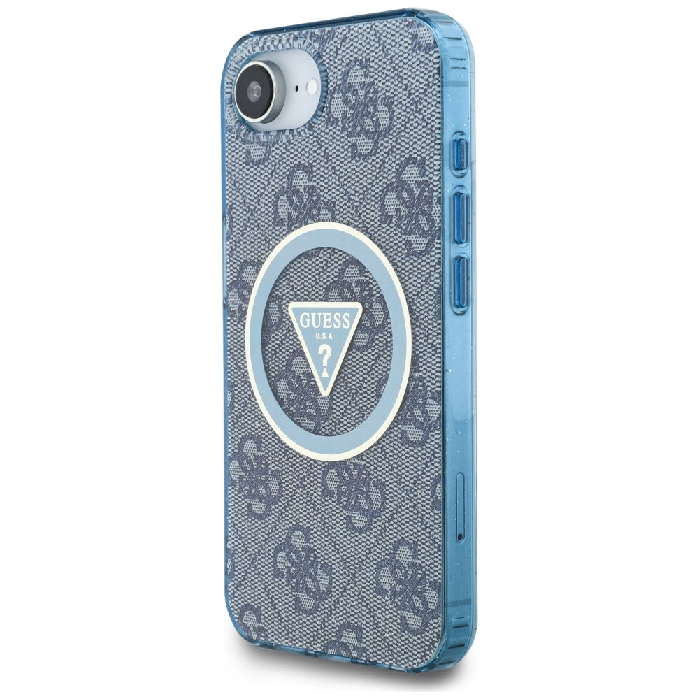 Pouzdro MagSafe pro Apple iPhone 17e / 16e, Guess, IML Glitter 4G Circle Triangle, Modrá