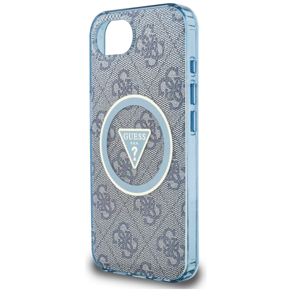 Pouzdro MagSafe pro Apple iPhone 17e / 16e, Guess, IML Glitter 4G Circle Triangle, Modrá