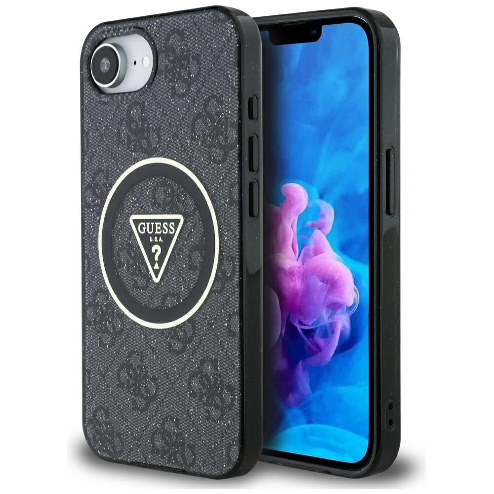 Pouzdro MagSafe pro Apple iPhone 17e / 16e, Guess, IML Glitter 4G Circle Triangle, Černá