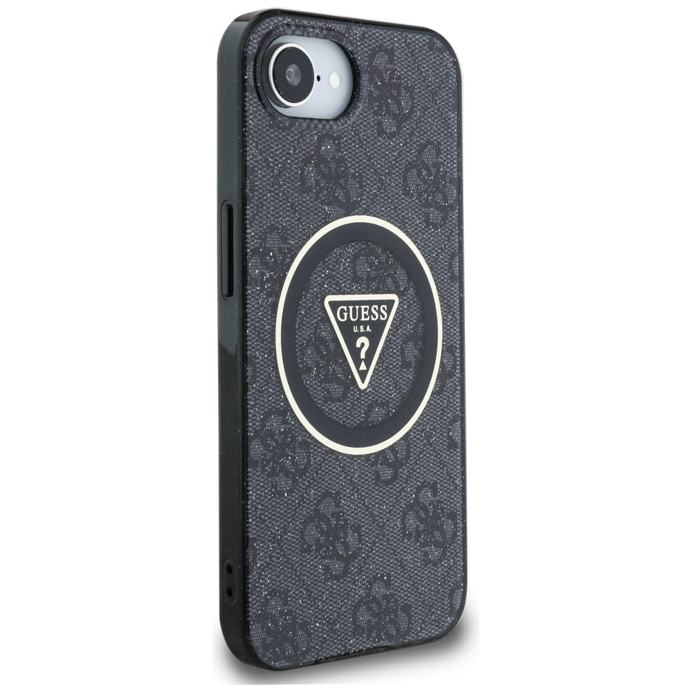 Pouzdro MagSafe pro Apple iPhone 17e / 16e, Guess, IML Glitter 4G Circle Triangle, Černá