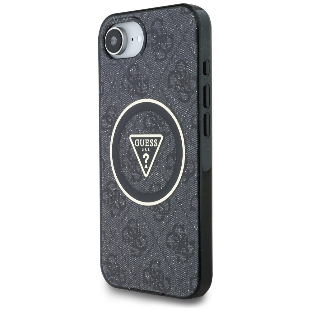 Pouzdro MagSafe pro Apple iPhone 17e / 16e, Guess, IML Glitter 4G Circle Triangle, Černá