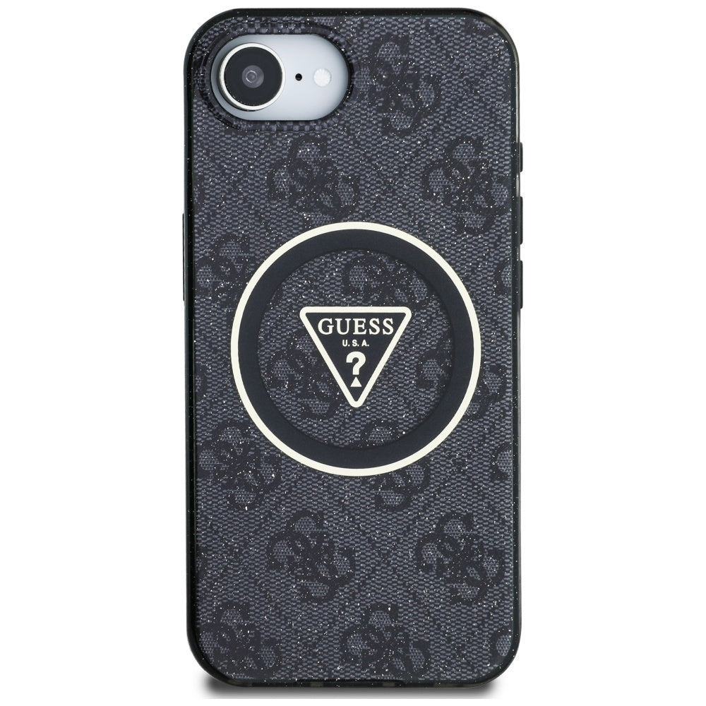 Pouzdro MagSafe pro Apple iPhone 17e / 16e, Guess, IML Glitter 4G Circle Triangle, Černá