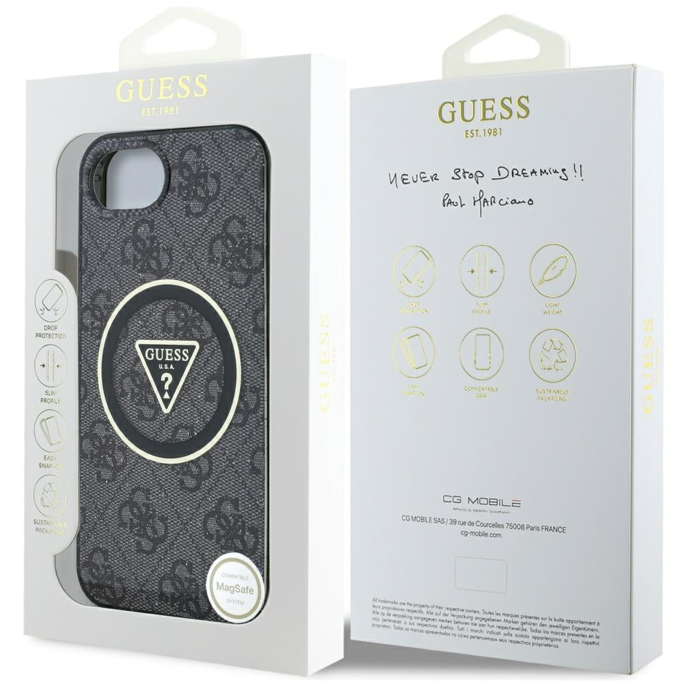 Pouzdro MagSafe pro Apple iPhone 17e / 16e, Guess, IML Glitter 4G Circle Triangle, Černá