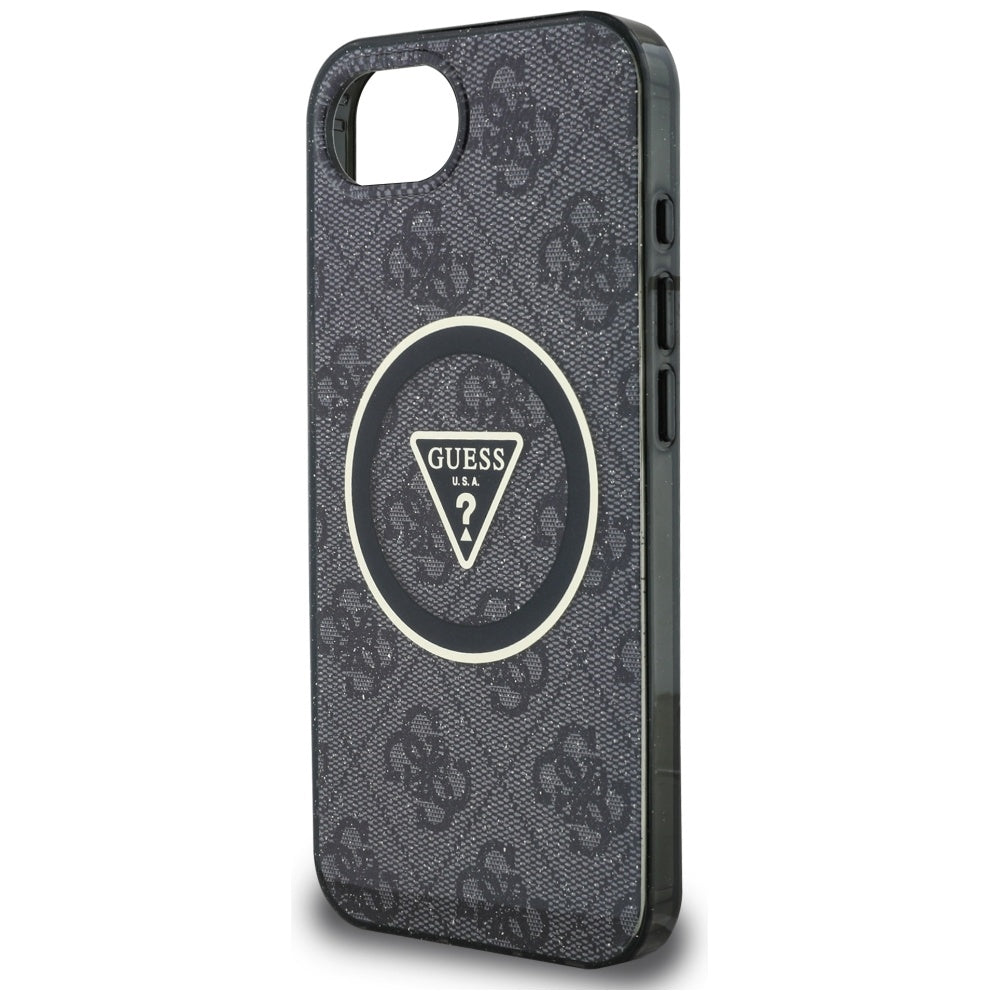 Pouzdro MagSafe pro Apple iPhone 17e / 16e, Guess, IML Glitter 4G Circle Triangle, Černá