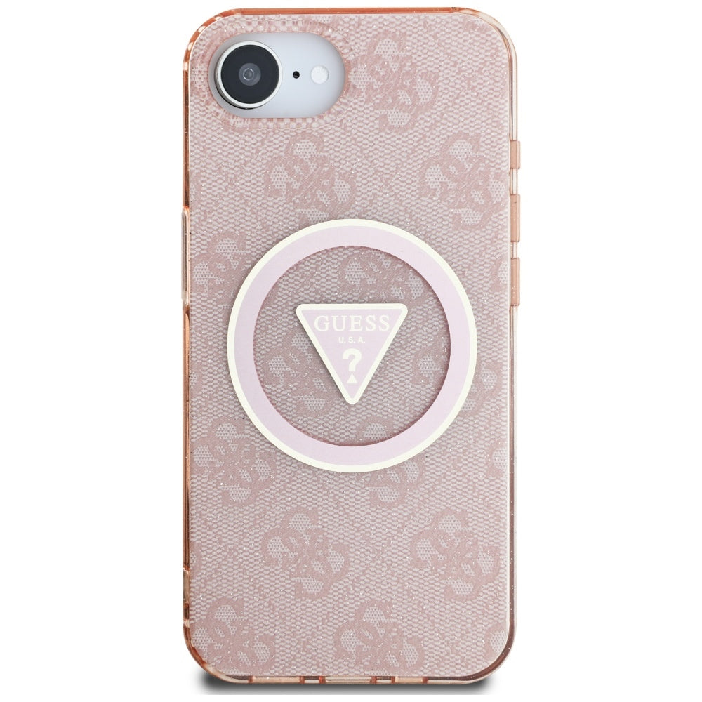 Pouzdro MagSafe pro Apple iPhone 17e / 16e, Guess, IML Glitter 4G Circle Triangle, Růžové