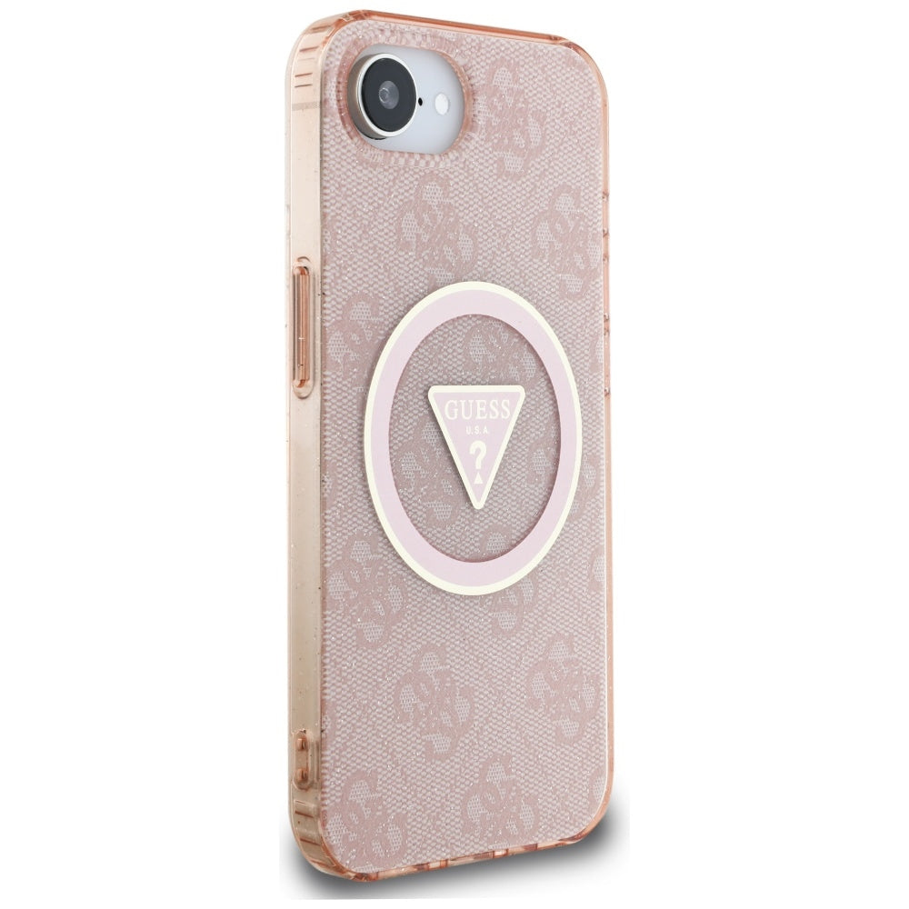 Pouzdro MagSafe pro Apple iPhone 17e / 16e, Guess, IML Glitter 4G Circle Triangle, Růžové