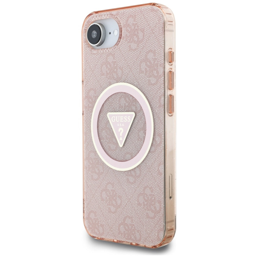 Pouzdro MagSafe pro Apple iPhone 17e / 16e, Guess, IML Glitter 4G Circle Triangle, Růžové
