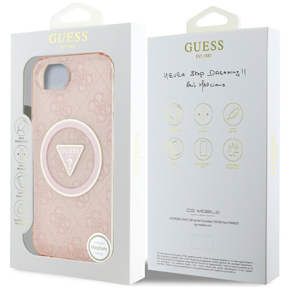 Pouzdro MagSafe pro Apple iPhone 17e / 16e, Guess, IML Glitter 4G Circle Triangle, Růžové