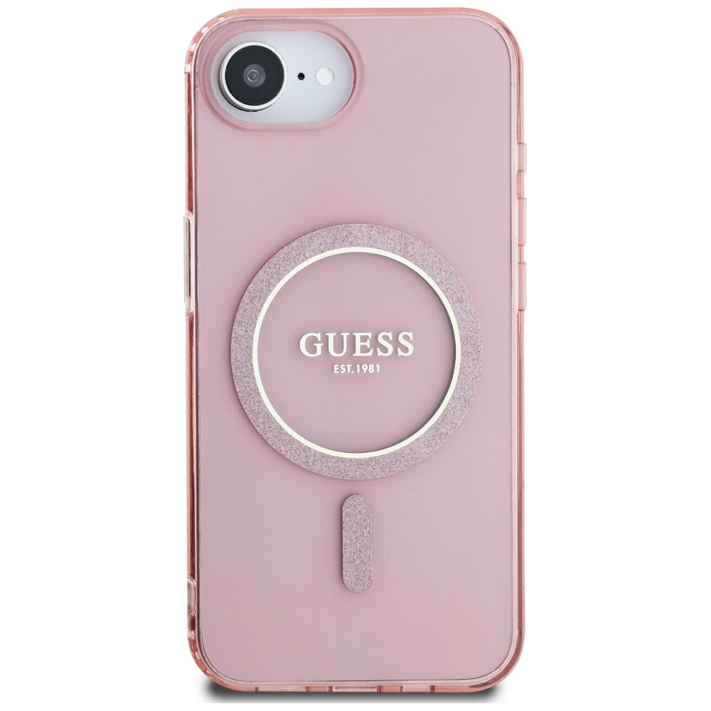 Pouzdro MagSafe pro Apple iPhone 17e / 16e, Guess, IML Glitter Circle, Růžové