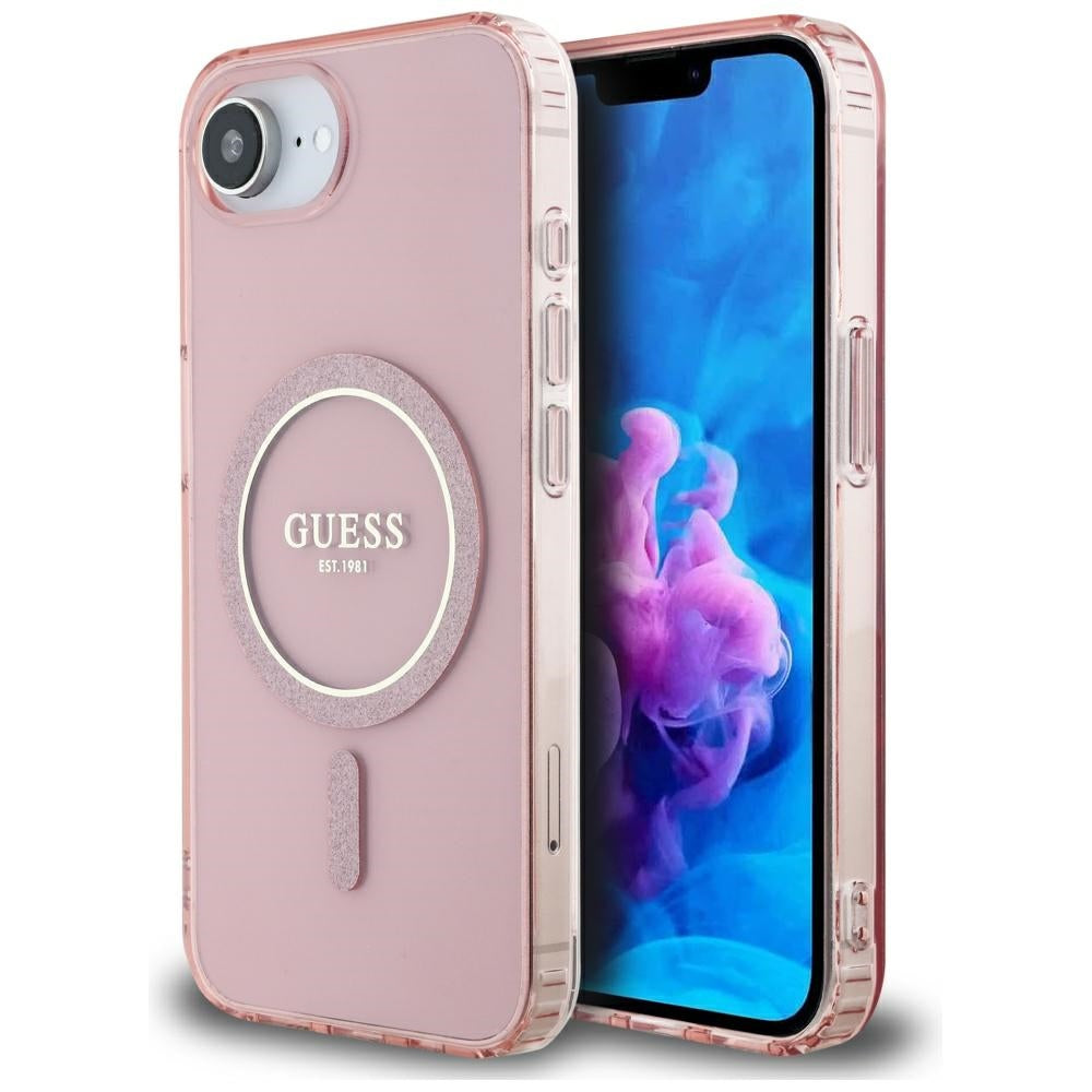Pouzdro MagSafe pro Apple iPhone 17e / 16e, Guess, IML Glitter Circle, Růžové