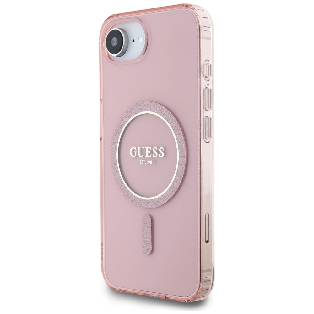 Pouzdro MagSafe pro Apple iPhone 17e / 16e, Guess, IML Glitter Circle, Růžové