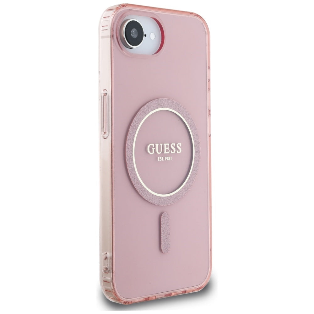 Pouzdro MagSafe pro Apple iPhone 17e / 16e, Guess, IML Glitter Circle, Růžové