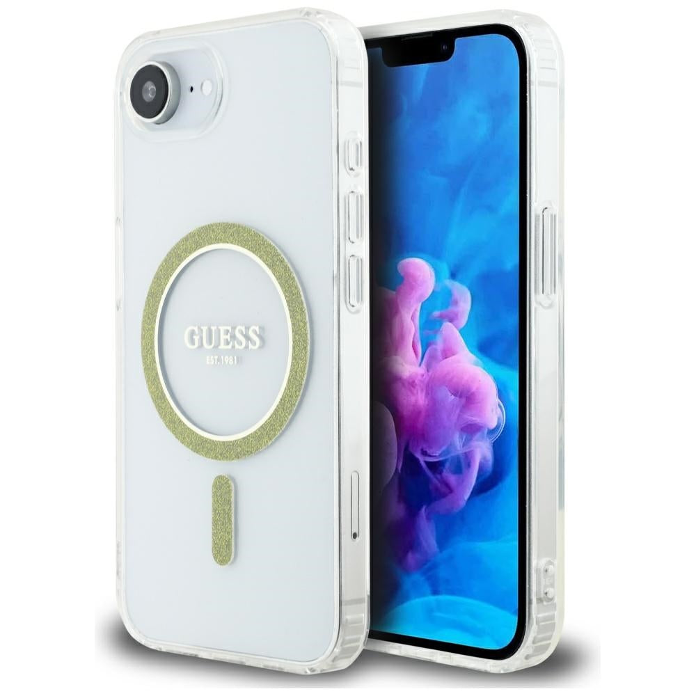 Pouzdro MagSafe pro Apple iPhone 17e / 16e, Guess, IML Glitter Circle, Průhledné