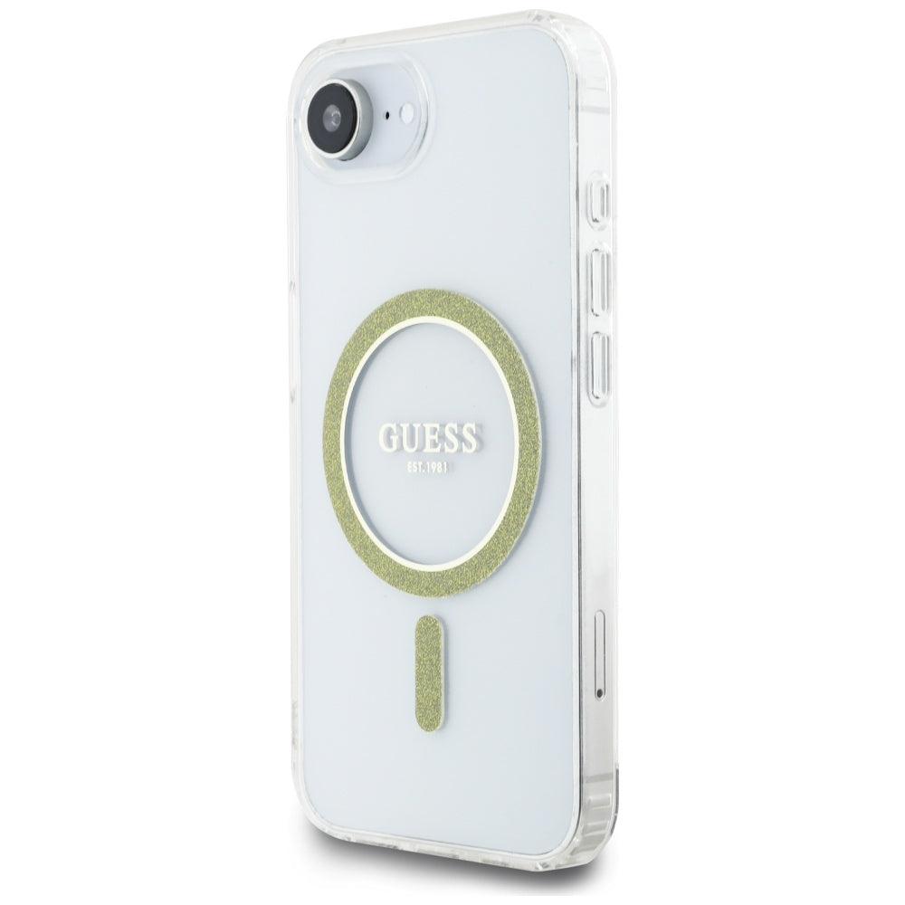 Pouzdro MagSafe pro Apple iPhone 17e / 16e, Guess, IML Glitter Circle, Průhledné
