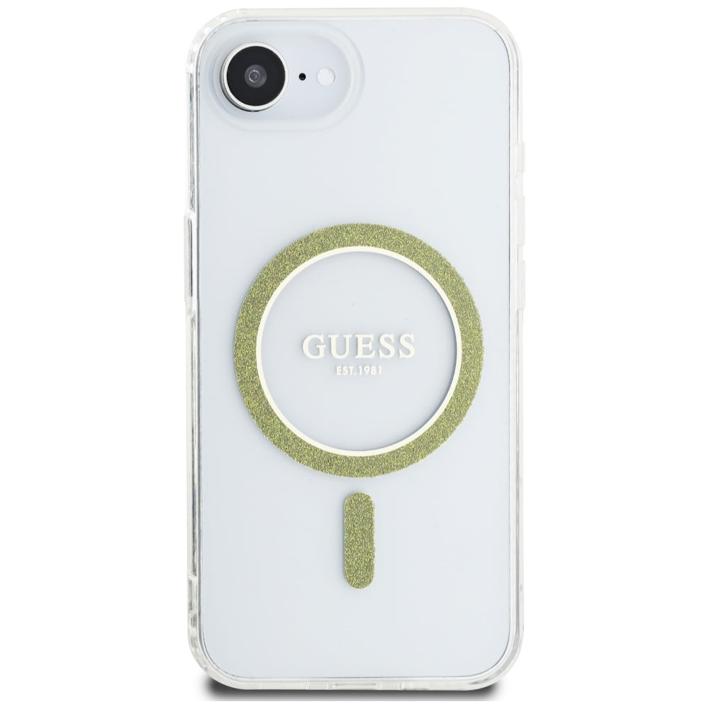 Pouzdro MagSafe pro Apple iPhone 17e / 16e, Guess, IML Glitter Circle, Průhledné
