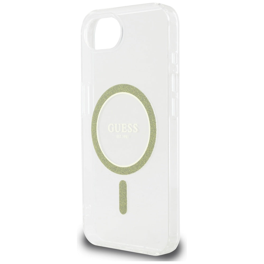 Pouzdro MagSafe pro Apple iPhone 17e / 16e, Guess, IML Glitter Circle, Průhledné