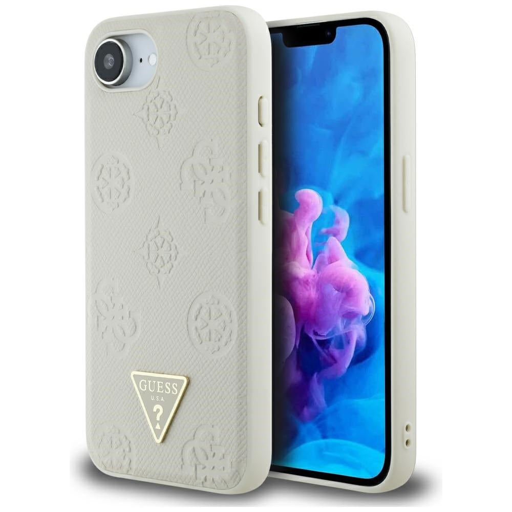Pouzdro MagSafe pro Apple iPhone 17e / 16e, Guess, Peony Grained Hot Stamp Triangle, Béžová