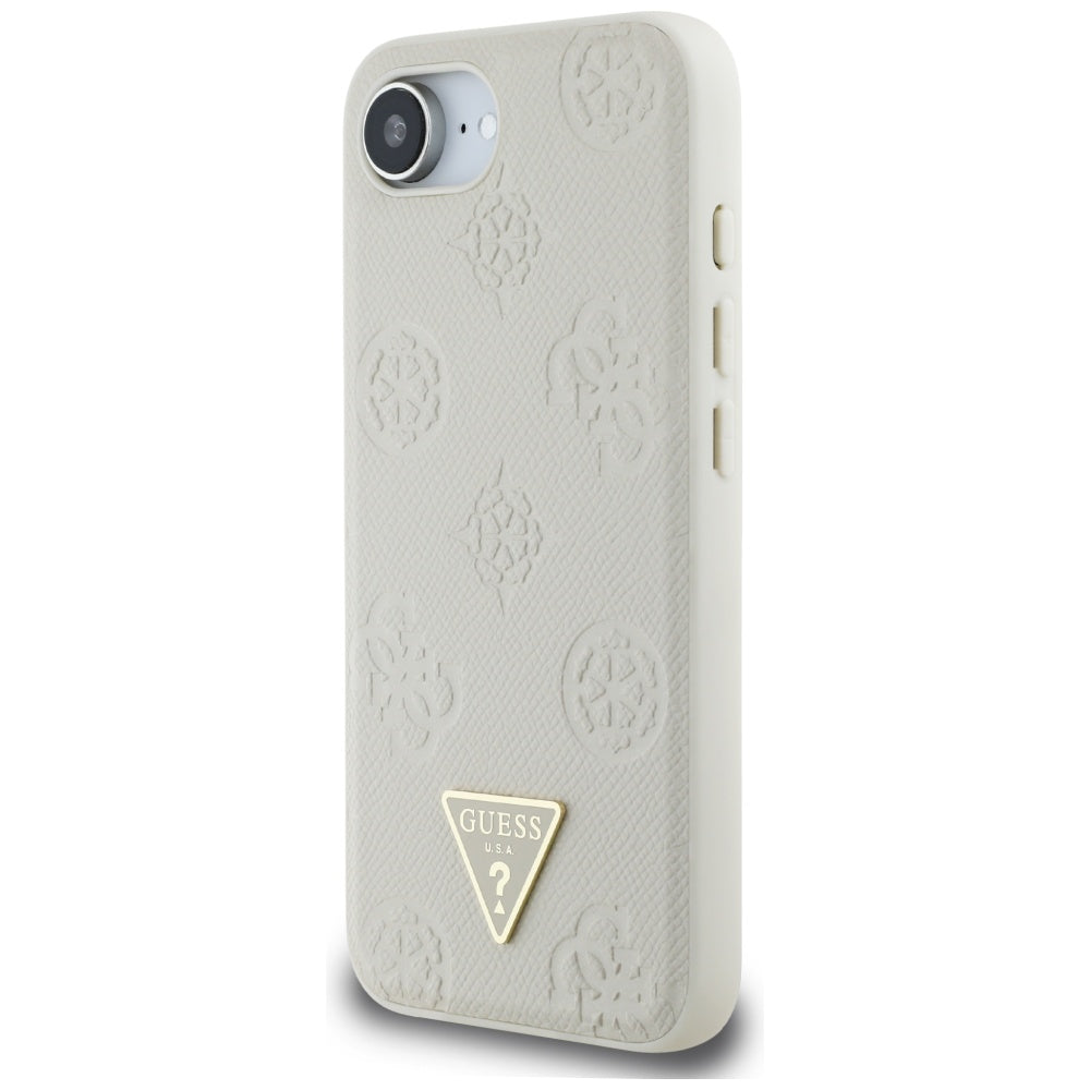 Pouzdro MagSafe pro Apple iPhone 17e / 16e, Guess, Peony Grained Hot Stamp Triangle, Béžová