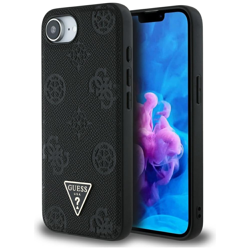 Pouzdro MagSafe pro Apple iPhone 17e / 16e, Guess, Peony Grained Hot Stamp Triangle, Černá