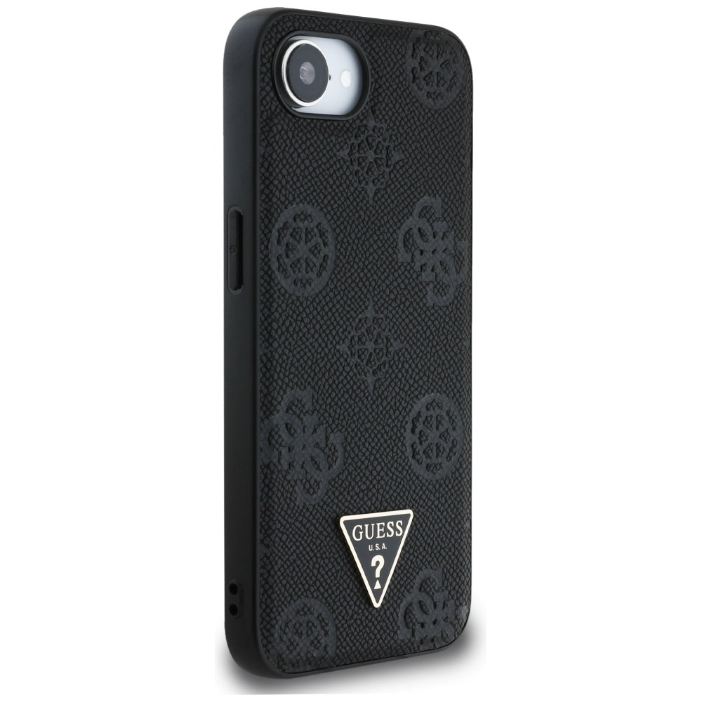 Pouzdro MagSafe pro Apple iPhone 17e / 16e, Guess, Peony Grained Hot Stamp Triangle, Černá