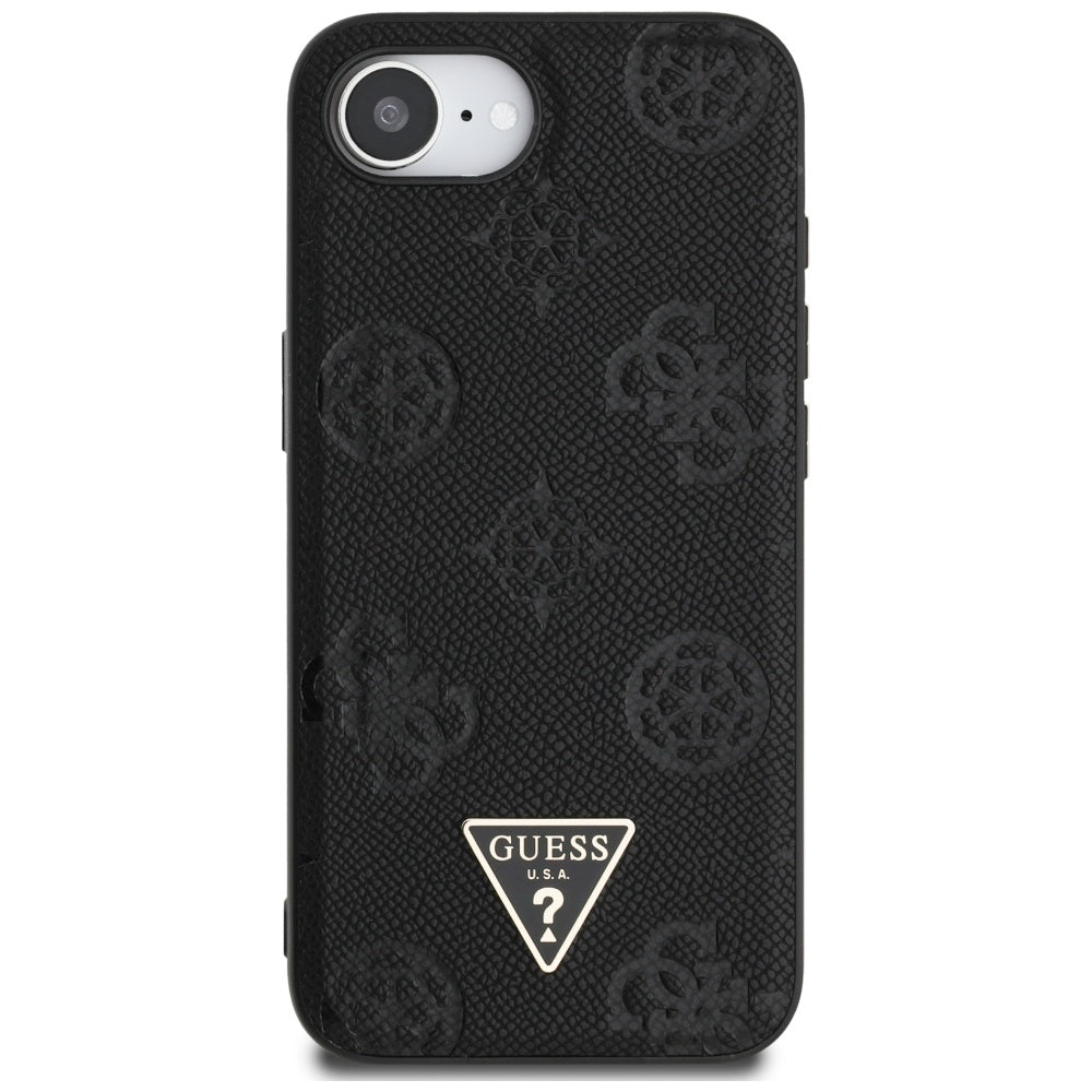 Pouzdro MagSafe pro Apple iPhone 17e / 16e, Guess, Peony Grained Hot Stamp Triangle, Černá