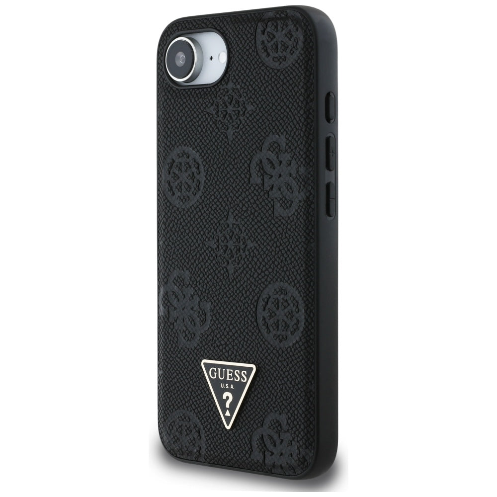 Pouzdro MagSafe pro Apple iPhone 17e / 16e, Guess, Peony Grained Hot Stamp Triangle, Černá