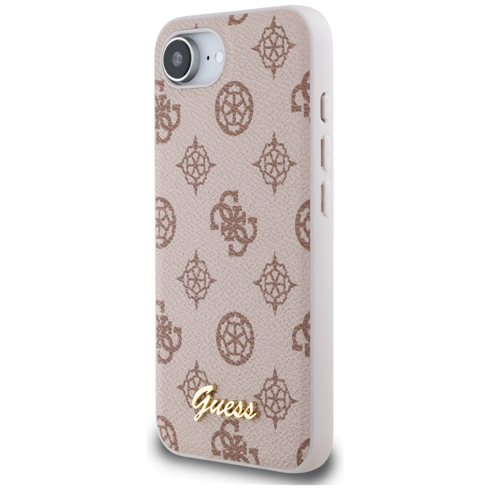 Pouzdro MagSafe pro Apple iPhone 17e / 16e, Guess, Peony Script, Hnědá