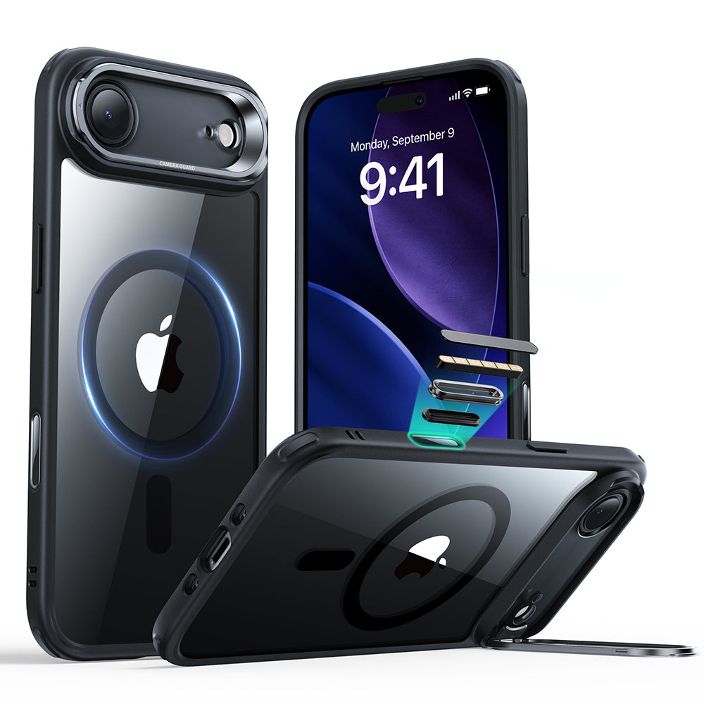 Pouzdro MagSafe pro Apple iPhone 17 Air, ESR, Classic Hybrid Kickstand, Černé průhledné