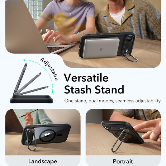 Pouzdro MagSafe pro Apple iPhone 17 Air, ESR, Classic Hybrid Kickstand, Černé průhledné