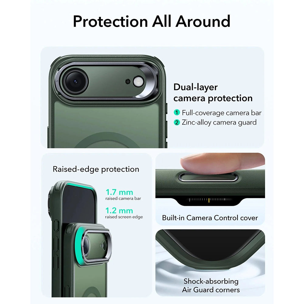 Pouzdro MagSafe pro Apple iPhone 17 Air, ESR, Classic Hybrid Kickstand, Saténově zelená