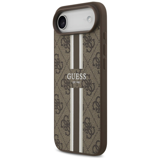 Pouzdro MagSafe pro Apple iPhone 17 Air, Guess, 4G Printed Stripes, Hnědá