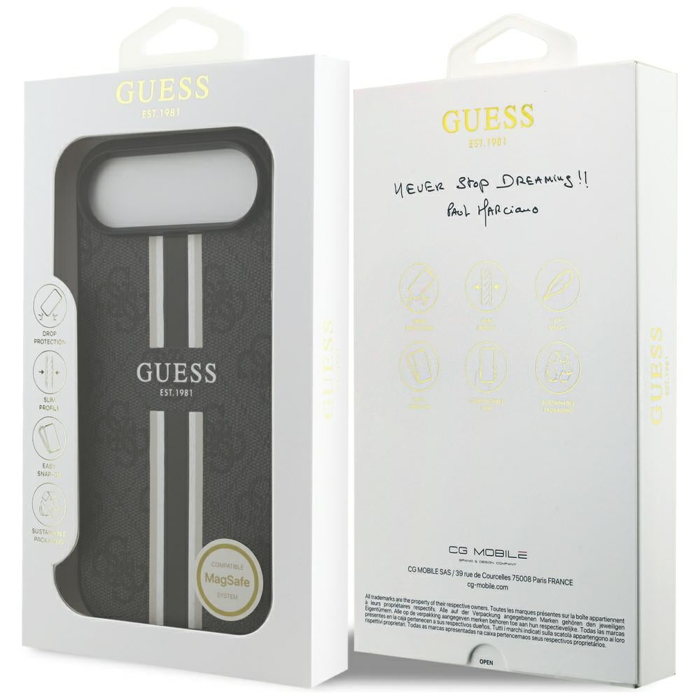 Pouzdro MagSafe pro Apple iPhone 17 Air, Guess, 4G Printed Stripes, Černá