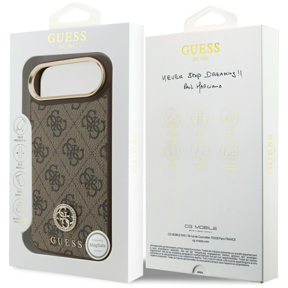 Pouzdro MagSafe pro Apple iPhone 17 Air, Guess, 4G Strass Logo, Hnědá