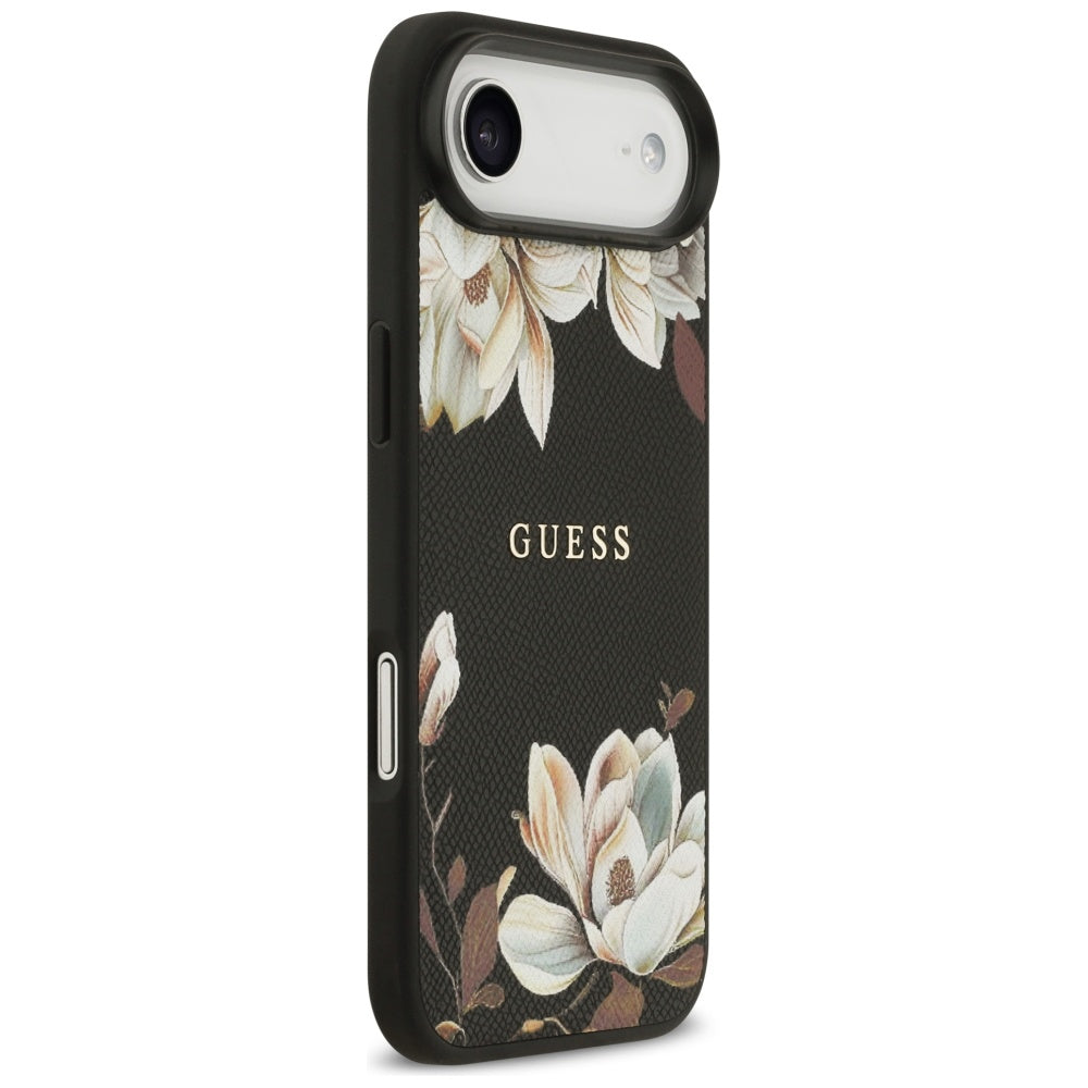 Pouzdro MagSafe pro Apple iPhone 17 Air, Guess, Grained Flowers, Černá
