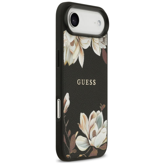 Pouzdro MagSafe pro Apple iPhone 17 Air, Guess, Grained Flowers, Černá