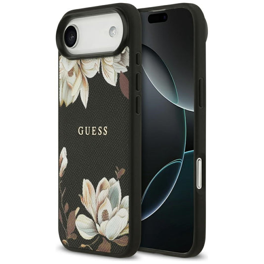 Pouzdro MagSafe pro Apple iPhone 17 Air, Guess, Grained Flowers, Černá