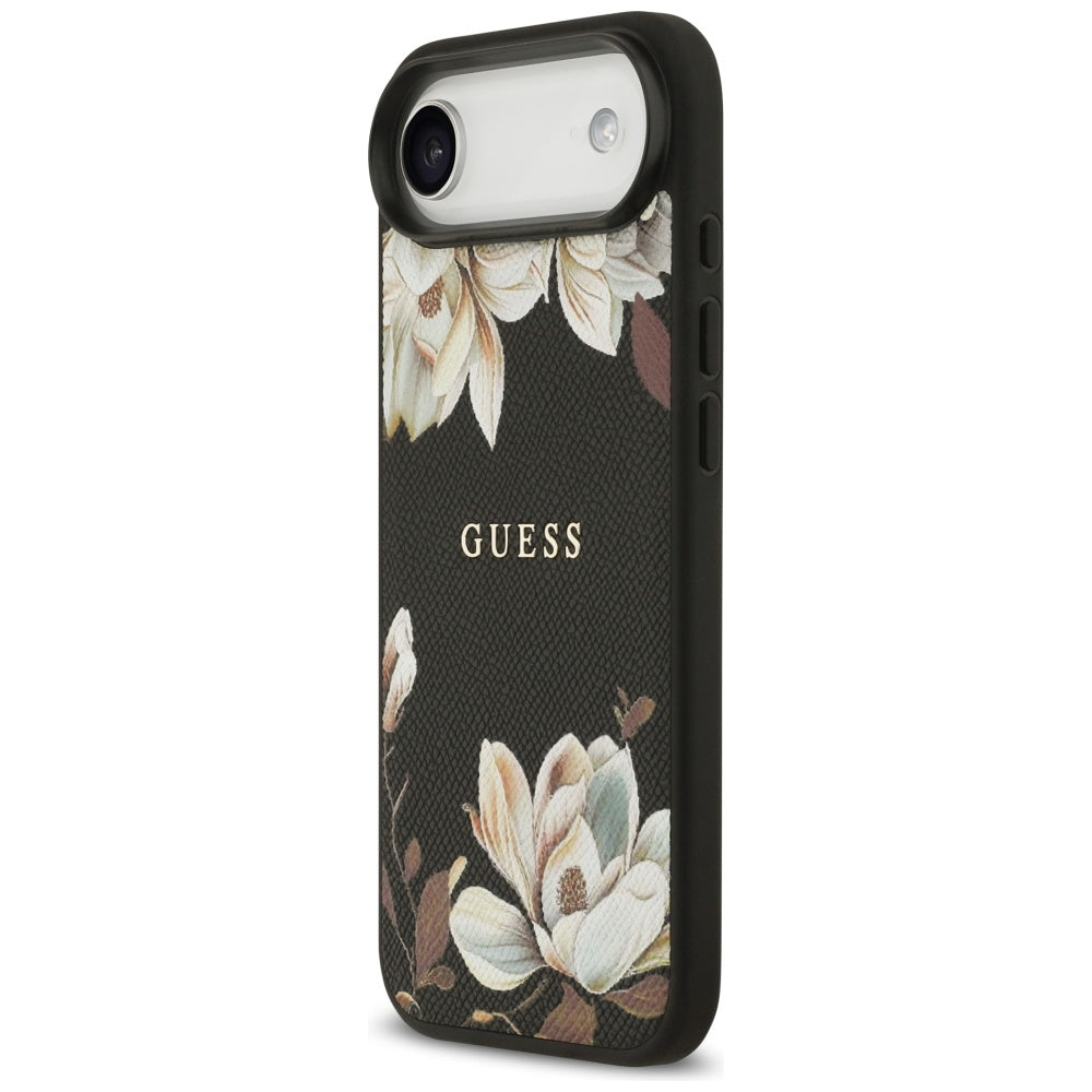 Pouzdro MagSafe pro Apple iPhone 17 Air, Guess, Grained Flowers, Černá