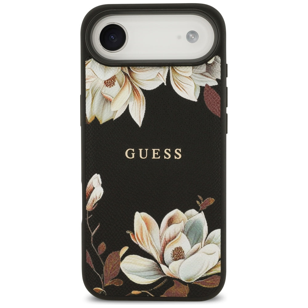 Pouzdro MagSafe pro Apple iPhone 17 Air, Guess, Grained Flowers, Černá