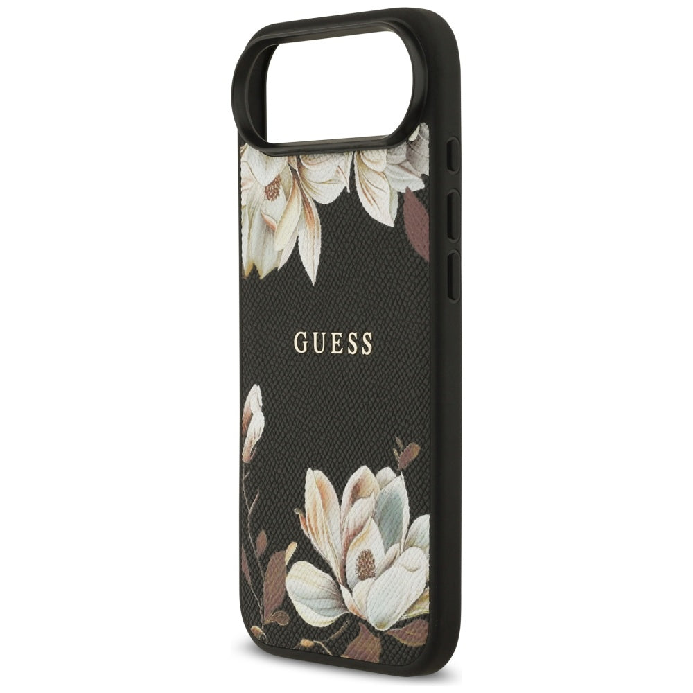 Pouzdro MagSafe pro Apple iPhone 17 Air, Guess, Grained Flowers, Černá